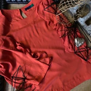 NWOT Ava Orange Chiffon Ruffled Sleeve Top Size L